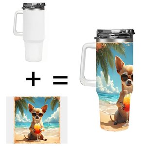 แก้วน้ำสแตนเลสแบบกำหนดเอง 40 ออนซ์ ลายชิวาวาชายหาด สำหรับใช้งานกลางแจ้ง - Product Image 1