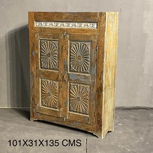 Best Collection Hand Carved <b>Rustic</b> Wooden Two Door <b>Cabinet</b> Vintage Storage Antique Himalayan Art - Product Image 1