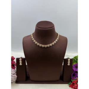 Indian Ethnic Manasi Moissanite Delicate <b>Gold</b> Plated Zircon Necklace <b>Set</b> - Product Image 6