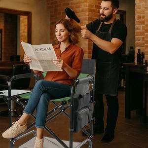 31\" <b>Tall</b> Portable Directors Chair with Cup Holder Built-in Footrest and Side <b>Table</b> Storage Bar Height Folding Camping Chair - Product Image 6