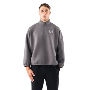 Men's Charcoal Gray Quarter Zip Pullover Sweatshirt Lightweight Fitness Training Top Long Sleeve Activewear Sportswear Wear - Product Image 1