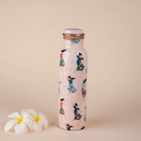 Thermos en cuivre à motif floral avec couvercle en cuivre et deux tasses assorties, ensemble de vaisselle de voyage portable
