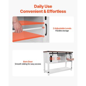 Mobiletto Bar in Stile Rustico 120x40x83 cm con 4 Ripiani, in Metallo e Legno, con Ante Scorrevoli a Battente - Product Image 6