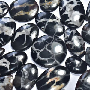 Venta al por mayor de cabujones de septariano negro natural de alta calidad con forma de nido de araña, piedras preciosas sueltas para joyería. - Product Image 2