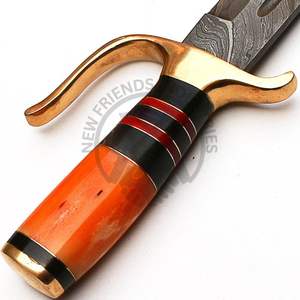 Cuchillo Bowie de 12 pulgadas, edición nueva, hecho a mano, cuchillo de caza de Damasco, hoja fija, cuchillo de supervivencia con mango de hueso de camello coloreado. - Product Image 3