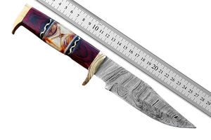 Cuchillo de caza hecho a mano DIY OEM de acero de Damasco con punta de gota, mango de asta y virola de latón, cuchillos personalizados - Product Image 6