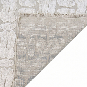 Tapis texturé floral beige ivoire, tapis de zone à motifs géométriques en relief, franges, antidérapant, écologique, tufté à la main pour salon - Product Image 5