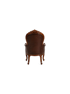 Fauteuil en cuir et bois massif de style européen, idéal pour la maison, le bureau, la chambre, le salon, la salle à manger, l'hôtel, la réception, le balcon, style antique - Product Image 2