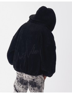 Men's Oversized Hooded Fleece <b>Zip</b>-<b>Up</b> <b>Jacket</b> Solid Black Winter Warm Sweatshirt Regular Fit Knitted Outerwear - Product Image 3