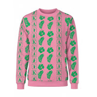 Sweat-shirt polaire unisexe col rond rose/noir avec broderie Alpha – Coupe oversize décontractée pour l'hiver, style universitaire