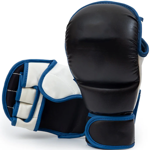 Black PU Breathable Boxing Gloves with Blue Trim <b>Hook</b> Loop Closure Adjustable Wrist Strap for Adults Martial Arts Training Gear - Product Image 5