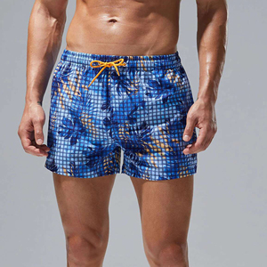 Shorts de plage pour hommes, séchage rapide, imprimé tropical, taille élastique avec cordon de serrage, décontractés, pour le surf - Product Image 2