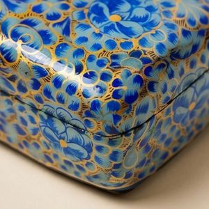 Handcrafted Kashmiri Paper Mache Blue Floral <b>Treasure</b> <b>Box</b> Artisan Jewellery Keepsake Gift Made in India - Product Image 1