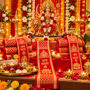 Dupatta Religiosa Jai Mata Di, Patka Khesh, Estola con Estampado Dorado para Mata Ki Chowki, Jagrata Pooja y Eventos Devocionales - Product Image 5
