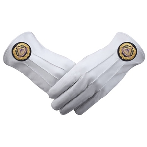 Guantes Masónicos Grand Master de Cuero Blanco Personalizados con Bordado a Máquina y Parche Negro para la Logia Azul - Product Image 1