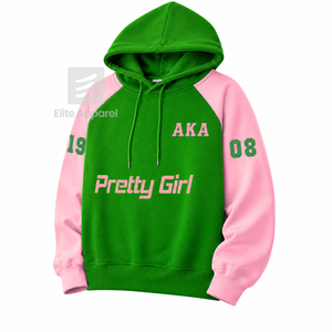 Custom Alpha Kapa Alpha sorority <b>Hoodie</b> embroidered logo on front green and <b>pink</b> color short sleeve cotton for female - Product Image 2