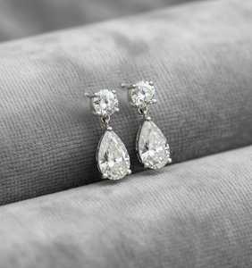 Pear Cut Bezel Setting Moissanite Drop <b>Earrings</b> 925 Sterling <b>Silver</b> 14K Gold Plated Dainty Bridal <b>Dangle</b> Wedding Party Jewelry - Product Image 6