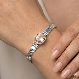 Bracelet à maillons tendance bohème fait main en argent sterling plaqué, avec morganite ovale, ajustable, pour femme, idéal pour les fêtes - Samrat Jewels - Product Image 2