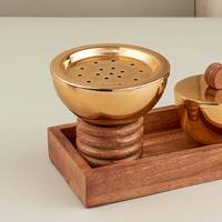 Ensemble de brûleur à bakhoor de luxe en bois avec base en métal, brûleur à encens arabe Oud avec couvercle et plateau, décoration parfumée pour la maison