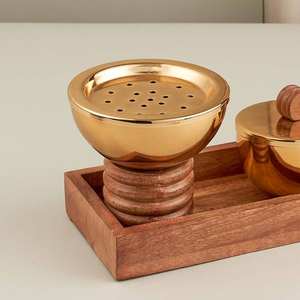 Quemador de Incienso de Lujo con Base de Madera, Quemador de Incienso Árabe de Metal con Tapa y Bandeja, Decoración para el Hogar con Fragancia - Product Image 5