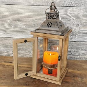 Farol de Vela Rústico de Madera y Metal, Farol Decorativo Estilo Granja con Paneles de Vidrio para Decoración del Hogar y Bodas - Product Image 5
