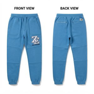 <b>Men</b> <b>Jogger</b> Pant Premium Cotton <b>Polyester</b> Fleece 320 GSM Blue Rib Cuffs Drawstring Closure Eco-Friendly Breathable Streetwear - Product Image 1