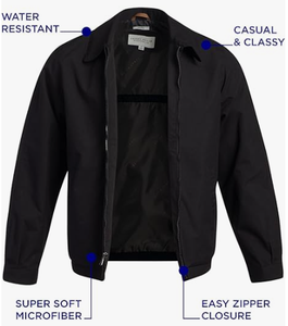 Men's Bomber <b>Jacket</b>-Soft Microfiber Waterproof Lightweight Full Zip Windbreaker with Stand Collar Long Length Front Logo - Product Image 3