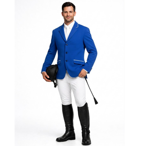 Veste d'équitation professionnelle bleu roi pour concours hippique avec passepoil blanc contrastant – Vente en gros - Product Image 4