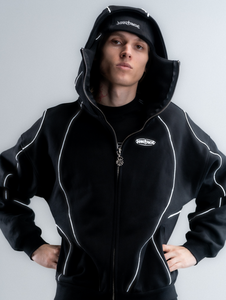 Blouson zippé intégral personnalisé pour homme en polyester et coton, style streetwear décontracté, avec cagoule intégrée et poignets. - Product Image 4
