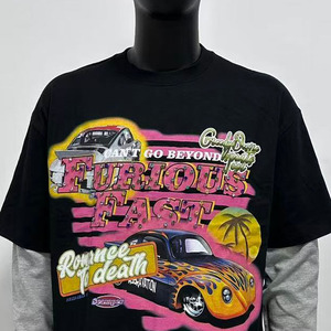 T-shirt de qualité supérieure pour hommes, chemise à double couche, style décontracté streetwear, coton surdimensionné, t-shirt à double manche 2 en 1 pour garçons - Product Image 4