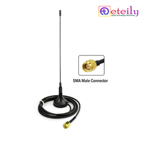 ETEILY ET-4337M-1L3-SMS-S33 Antenne magnétique à ressort 433 MHz 7 dBi avec câble RG174 (L-3Mtr) + connecteur SMA mâle - Product Image 1