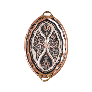 Bandeja de Servir de Cobre Hecha a Mano con Asas, Plato Ovalado Estilo Turco Grabado a Mano, Bandeja Decorativa de Metal de Lujo para Café y Té - Product Image 1