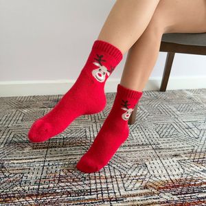 Wholesale Red Christmas Reindeer Print Crew <b>Socks</b> <b>Women</b> <b>Thick</b> Warm Knitted Winter Daily Wear Made In Mongolia - Product Image 6