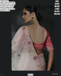 Maroon Soft <b>Tissue</b> Silk Saree Organza Blouse Embroidery Thread Stone Work <b>Wedding</b> Party Wear Moisture Wicking Wrinkle Free - Product Image 3