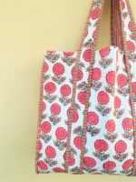 Sac fourre-tout d'été en coton fait main, imprimé Jaipur Block Print Art, matelassé, à bandoulière, avec fermeture éclair, grande taille pour le voyage