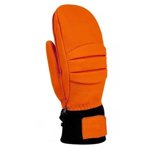 Mitaines thermiques orange avec revers noir pour les sports d'hiver en plein air, gants chauds en polyester doublés de fausse fourrure - Product Image 6