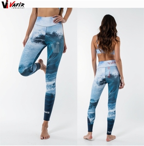 Wholesale Women's Knitted Mid Waist Full Print Sublimation Gym Leggings Yoga Fitness Wear - Product Image 5
