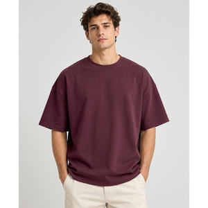 T-shirt tendance pour homme à épaules tombantes, coupe oversize, en coton, style streetwear décontracté, col rond, manches courtes, vêtements de mode - Product Image 2