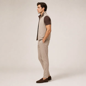 Gilet en jean marron pour homme, col rabattu, fermeture éclair, imperméable, tenue d'hiver formelle, coupe ajustée, matière polyester - Product Image 2