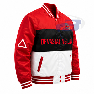 Delta | Sigma | Theta Sorority Women Embroidered Crop Racing <b>Jacket</b> Greek apparel <b>Vintage</b> Red & White Varsity Racing <b>Jacket</b> - Product Image 2