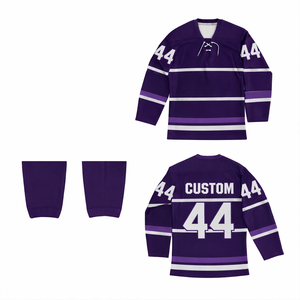 Jersey de hockey sobre hielo sublimado personalizado al por mayor, uniforme profesional de equipo, tela de malla transpirable, manga larga, jersey deportivo morado - Product Image 1