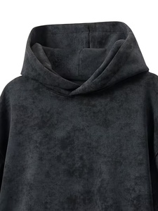 Sweat à capuche streetwear avec patch brodé appliqué, effet vintage délavé à l'acide, délavé soleil, usé, couleur unie, en molleton, manches classiques, poche - Product Image 3
