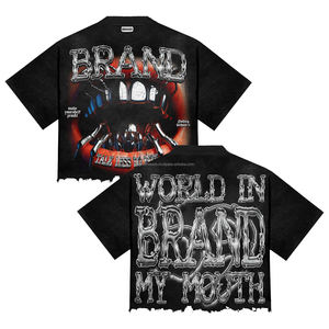 เสื้อยืดผู้ชายสไตล์วินเทจทรงบ็อกซี่ ตกแต่งด้วยคริสตัล ล้างสีแบบแอซิดวอช คุณภาพสูง ตัดเย็บพิเศษ ไม่หดตัว ทรงปกติ สวมใส่สบาย เหมาะกับสตรีทแวร์ - Product Image 1