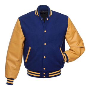 Chaqueta Bomber de Béisbol Personalizada para Hombre, Azul Rey, Lana, con Mangas Recubiertas de Piel de Oveja Genuina - Product Image 5