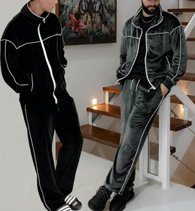 Customized Unisex Embroidery Hooded Velour 100% Cotton Tracksuit Logo 2 Piece Jogger Set Track Suit Velvet Men - Product Image 4