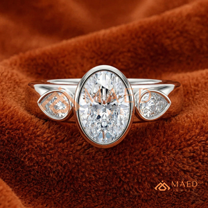 Modern 925 Sterling <b>Silver</b> Oval Cut Engagement <b>Ring</b> Bezel <b>Set</b> Pear Side Stone Moissanite Diamond <b>Ring</b> for Women - Product Image 1