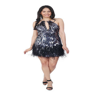 Women Black Silver <b>Sequin</b> Fringe Mini Dress | Halter Neck Party Wear, Club Dress | Luxury Evening Outfit, India 2026 Export Pro - Product Image 3