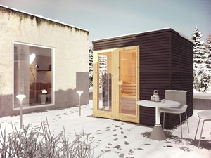Pod de bien-être extérieur prêt pour l'hiver |   Revêtement en <span class=keywords><strong>bois</strong></span> bicolore, chauffage électrique et toit <span class=keywords><strong>plat</strong></span> |   Conception de jardin/bord de piscine - Product Image 3