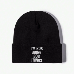 Bonnet personnalisé brodé avec slogan amusant, bonnet d'hiver chaud en acrylique tricoté avec revers, casquette streetwear unisexe avec texte, OEM - Product Image 1