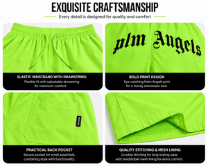Shorts de bain pour hommes vert fluo à séchage rapide, légers, imprimés, avec cordon de serrage et taille élastique, pour la plage et l'été - Product Image 5